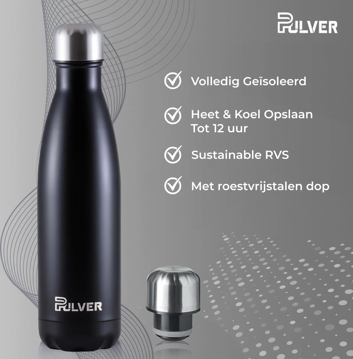 Pulver - Bouteille Thermos / Gourde De Luxe En Acier Inoxydable - Sans BPA - 500 Ml - Bouteille D'eau Avec Paille - Gourde - Double Isolation - Zwart 5 Pulver - Bouteille Thermos / Gourde De Luxe En Acier Inoxydable - Sans BPA - 500 Ml - Bouteille D'eau Avec Paille - Gourde - Double Isolation - Zwart – Image 3
