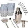 Set De Shaker à Cocktail En Acier Inoxydable 5 Pièces - Y Compris 4x Verres à Cocktail 350 Ml - Avec 4x Pailles En Acier Inoxydable Avec Brosse De Nettoyage