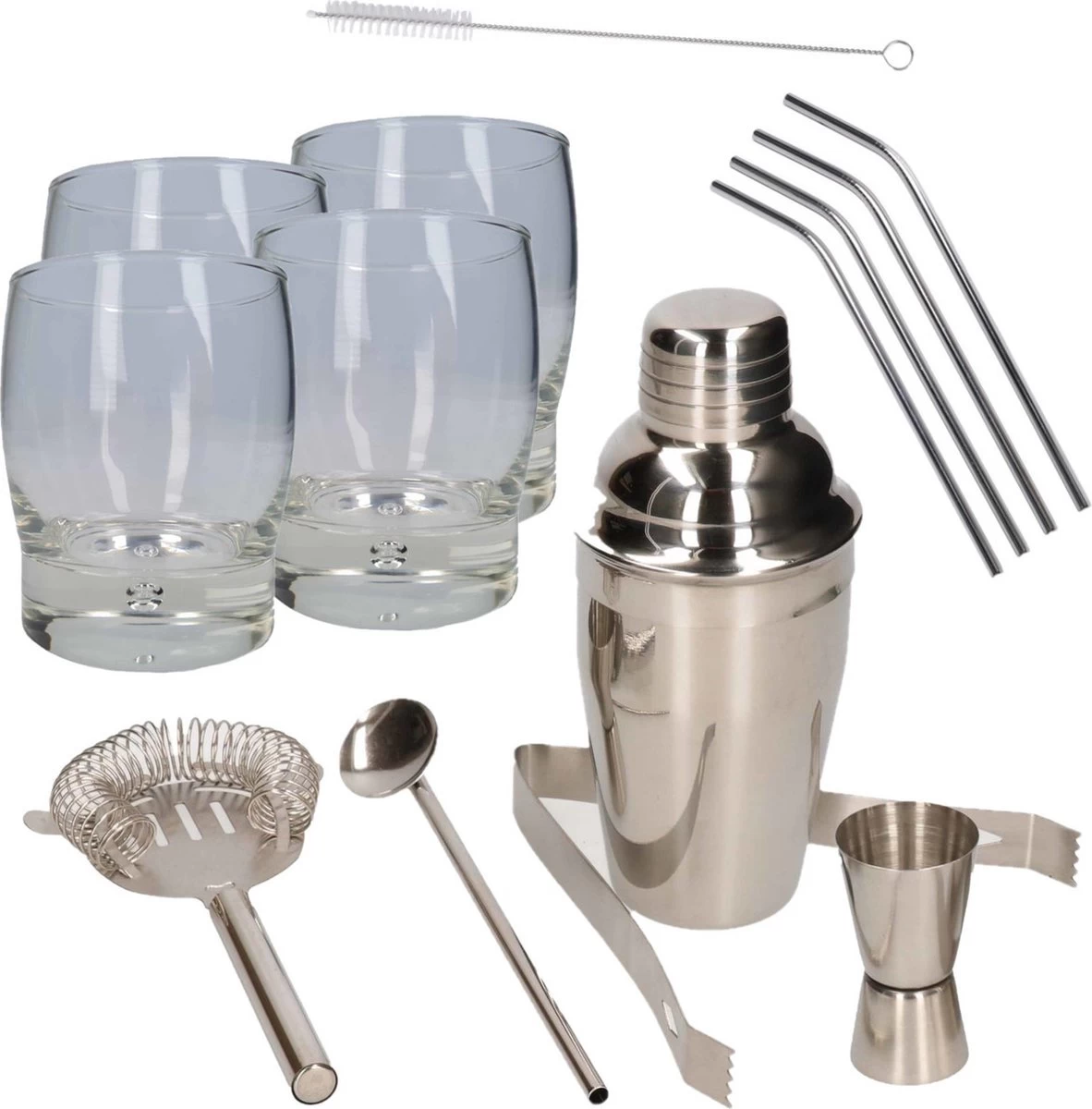 Set De Shaker à Cocktail En Acier Inoxydable 5 Pièces - Y Compris 4x Verres à Cocktail 350 Ml - Avec 4x Pailles En Acier Inoxydable Avec Brosse De Nettoyage 3 Set De Shaker à Cocktail En Acier Inoxydable 5 Pièces - Y Compris 4x Verres à Cocktail 350 Ml - Avec 4x Pailles En Acier Inoxydable Avec Brosse De Nettoyage