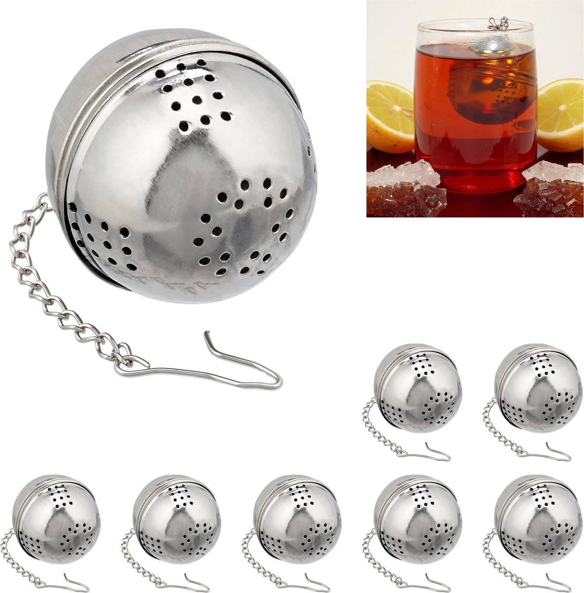 Relaxdays 8x Infuseur à Thé - Set - - Passoire à Thé En Acier Inoxydable - Boule D'herbes - Filtre à Thé - Argent 3 Relaxdays 8x Infuseur à Thé - Set - - Passoire à Thé En Acier Inoxydable - Boule D'herbes - Filtre à Thé - Argent