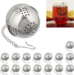Relaxdays 16x Infuseur à Thé - Set - Passoire à Thé En Acier Inoxydable - Boule D'herbes - Filtre à Thé - Argent