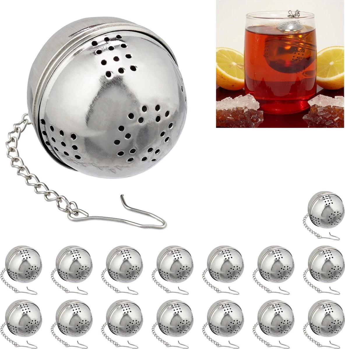 Relaxdays 16x Infuseur à Thé - Set - Passoire à Thé En Acier Inoxydable - Boule D'herbes - Filtre à Thé - Argent 3 Relaxdays 16x Infuseur à Thé - Set - Passoire à Thé En Acier Inoxydable - Boule D'herbes - Filtre à Thé - Argent