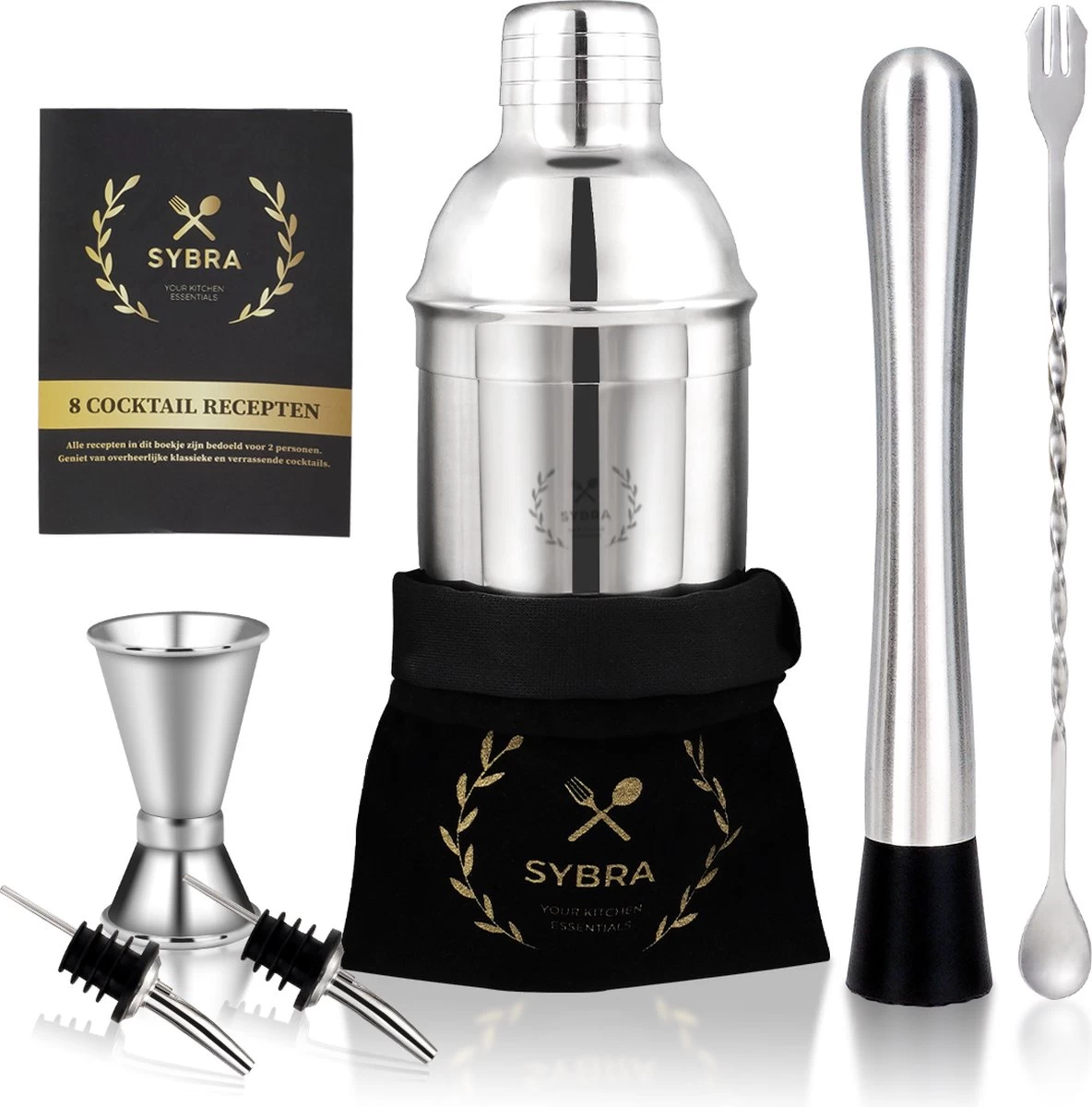 Sybra® Cocktail Set 6 Pièces - Shaker à Cocktail - Acier Inoxydable - Livre à Cocktail 5 Sybra® Cocktail Set 6 Pièces - Shaker à Cocktail - Acier Inoxydable - Livre à Cocktail – Image 3