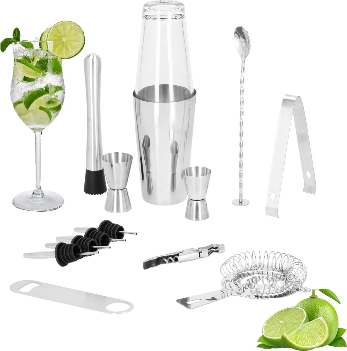 Ensemble De Cocktails Set | Set De 14 Shakers à Cocktail | Y Compris Boîte-cadeau | ACIER INOXYDABLE | Couleur Argent 4 Ensemble De Cocktails Set | Set De 14 Shakers à Cocktail | Y Compris Boîte-cadeau | ACIER INOXYDABLE | Couleur Argent – Image 2