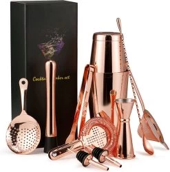 Set De 10 Cocktails En Or Rose - Shaker à Cocktail En Acier Inoxydable De 800 Ml - Set De Cocktails Complet - Équipement De Bar Professionnel