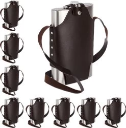 Relaxdays 9 X Pinson Plat En Acier Inoxydable XXL - Flasque De Hanche 1,8 Litre - Sac Bouteille - Sangle De Transport - Acier Inoxydable