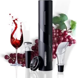 Tire-bouchon électrique Avec Bouchon à Vin Et Bec - Ouvre-bouteille électrique - À Piles - Zwart