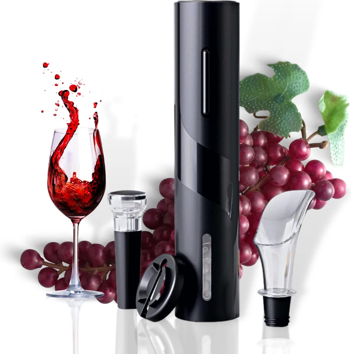 Tire-bouchon électrique Avec Bouchon à Vin Et Bec - Ouvre-bouteille électrique - À Piles - Zwart 3 Tire-bouchon électrique Avec Bouchon à Vin Et Bec - Ouvre-bouteille électrique - À Piles - Zwart