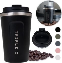 Triple J - Tasse à Café à Go | Flacon Thermos étanche | Bouteille Thermos | Tasse De Voyage En Acier Inoxydable | Tasse De Voyage à Double Paroi | 380 Ml | Noir