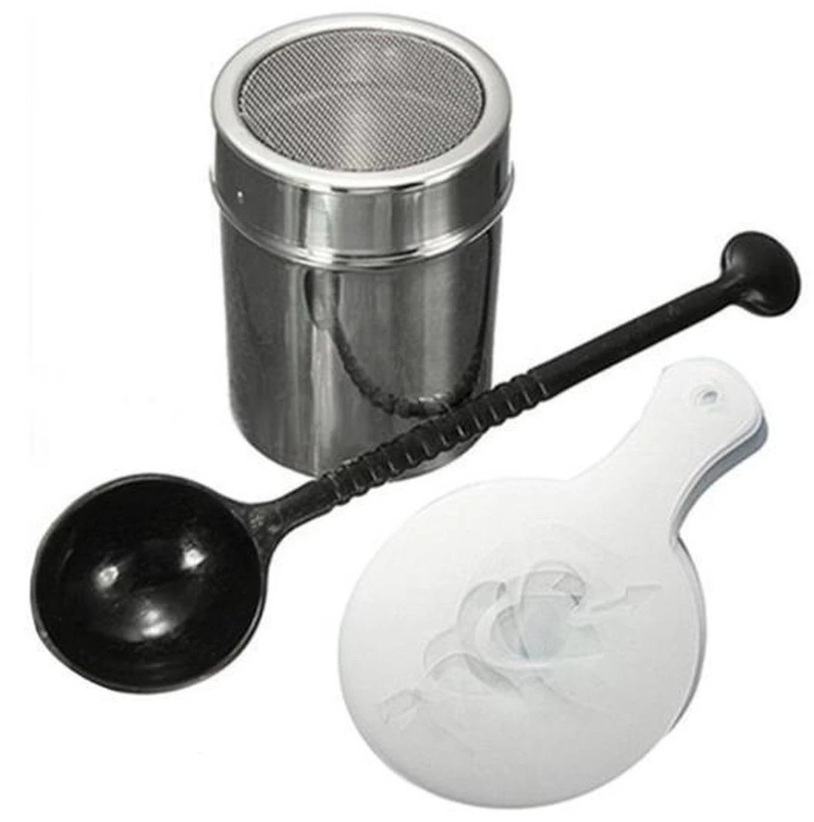 Set' écarteurs à Cappuccino / Cacao En Acier Inoxydable - Avec Modèles De Café / Cacao Et Cuillère à Tools Barista 3 Set' écarteurs à Cappuccino / Cacao En Acier Inoxydable - Avec Modèles De Café / Cacao Et Cuillère à Tools Barista