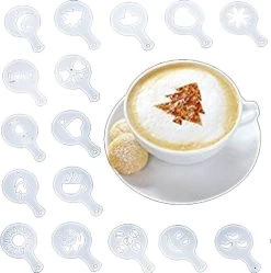 16 Cappuccino Café Barista Stencils Template Spreader Pad Duster Spray - Cappuccino Template - Réutilisable Barista Set - Cocoa Modèles - 16 Pièces