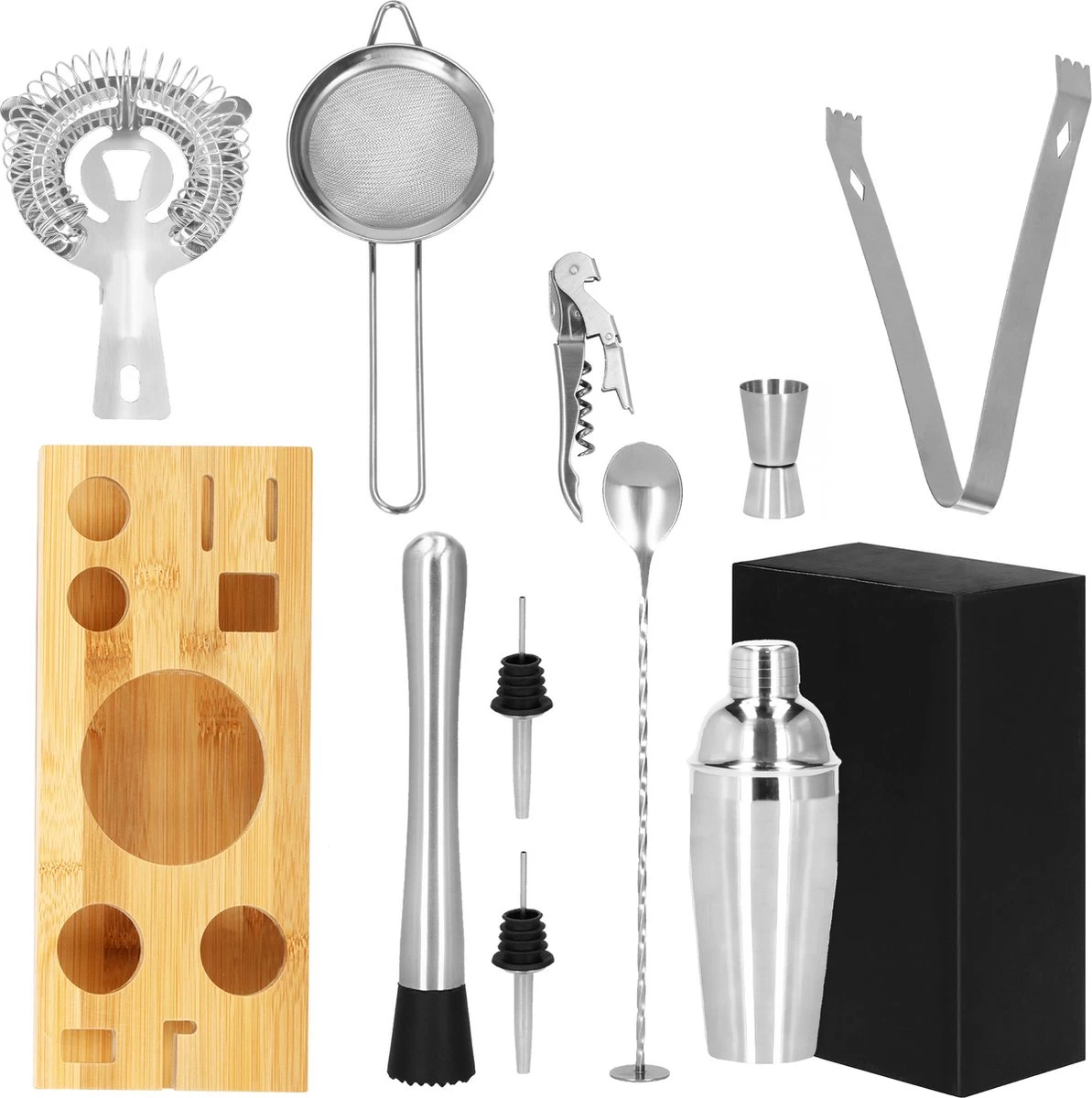 Ensemble De Cocktails Set | Set De 11 Shakers à Cocktail | Y Compris Support En Bamboe Et Emballage Cadeau | ACIER INOXYDABLE | Couleur Argent 19 Ensemble De Cocktails Set | Set De 11 Shakers à Cocktail | Y Compris Support En Bamboe Et Emballage Cadeau | ACIER INOXYDABLE | Couleur Argent – Image 17