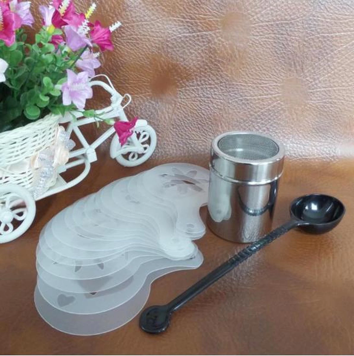 Set' écarteurs à Cappuccino / Cacao En Acier Inoxydable - Avec Modèles De Café / Cacao Et Cuillère à Tools Barista 7 Set' écarteurs à Cappuccino / Cacao En Acier Inoxydable - Avec Modèles De Café / Cacao Et Cuillère à Tools Barista – Image 5