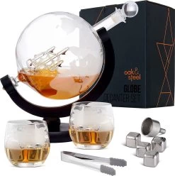 Set De Carafes à Whisky , Coffret Cadeau Carafe Globe , 1500 Ml - Comprenant Des Verres, Des Pierres à Whisky Et Un Bouchon En Verres