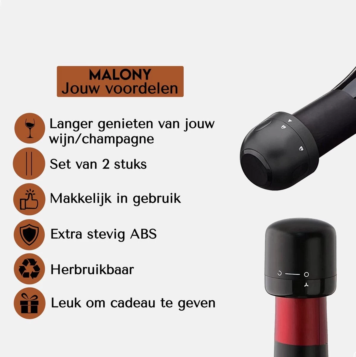 Molenti Vin Stopper - Pompe à Vide à Vin - Vin Cap - Bouchon à Vin - économiseur De Vin - Bouchon De Bouteilles - Zwart 6 Molenti Vin Stopper - Pompe à Vide à Vin - Vin Cap - Bouchon à Vin - économiseur De Vin - Bouchon De Bouteilles - Zwart – Image 4