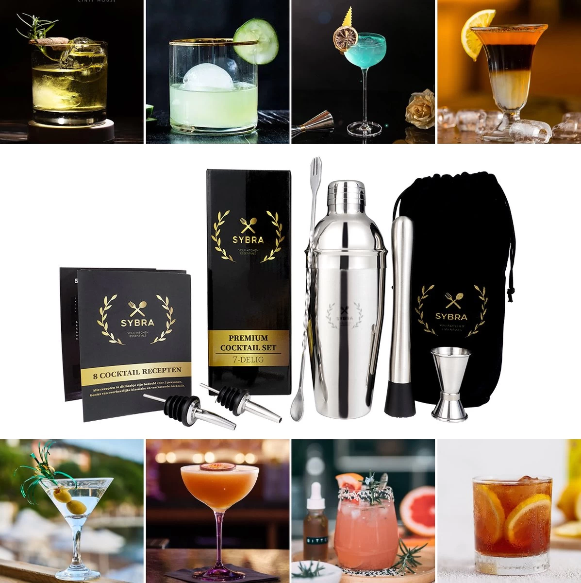 Sybra® Cocktail Set 6 Pièces - Shaker à Cocktail - Acier Inoxydable - Livre à Cocktail 9 Sybra® Cocktail Set 6 Pièces - Shaker à Cocktail - Acier Inoxydable - Livre à Cocktail – Image 7