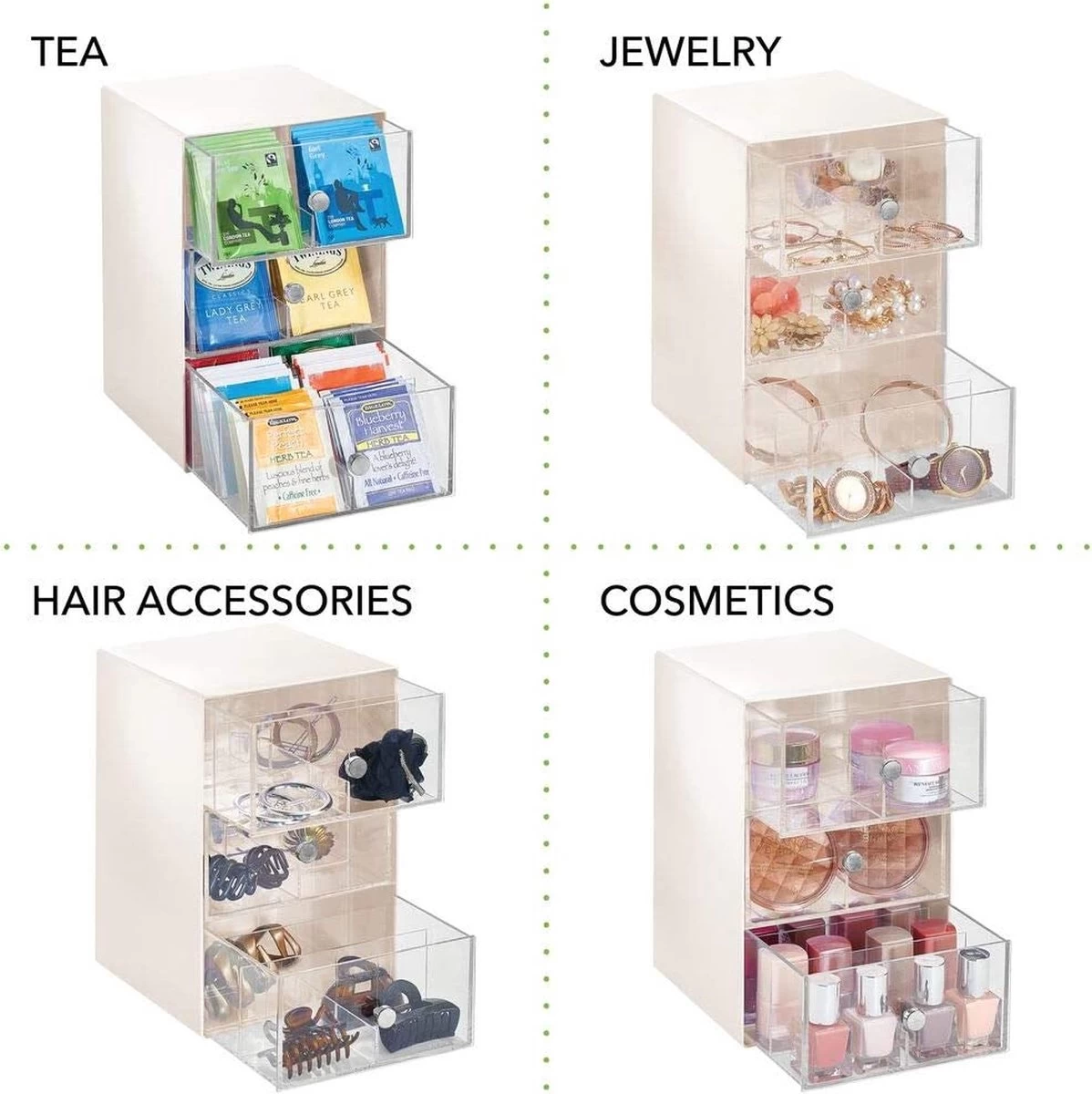 MDesign - Boîte à Thé - Organisateur De Cuisine/boîte De Rangement Pour Sachets De Thé, Tasses à Café, Bonbons Et Plus - Avec 18 Compartiments Et 3 Tiroirs/plastique - Crème/transparent 6 MDesign - Boîte à Thé - Organisateur De Cuisine/boîte De Rangement Pour Sachets De Thé, Tasses à Café, Bonbons Et Plus - Avec 18 Compartiments Et 3 Tiroirs/plastique - Crème/transparent – Image 4