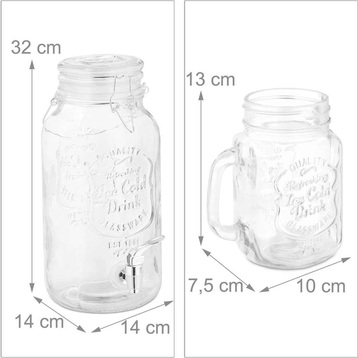 Distributeur De Boissons Relaxdays Avec Robinet - 3,4 L - Pichet De Jus Avec 4 Verres - Distributeur De Limonade 9 Distributeur De Boissons Relaxdays Avec Robinet - 3,4 L - Pichet De Jus Avec 4 Verres - Distributeur De Limonade – Image 7