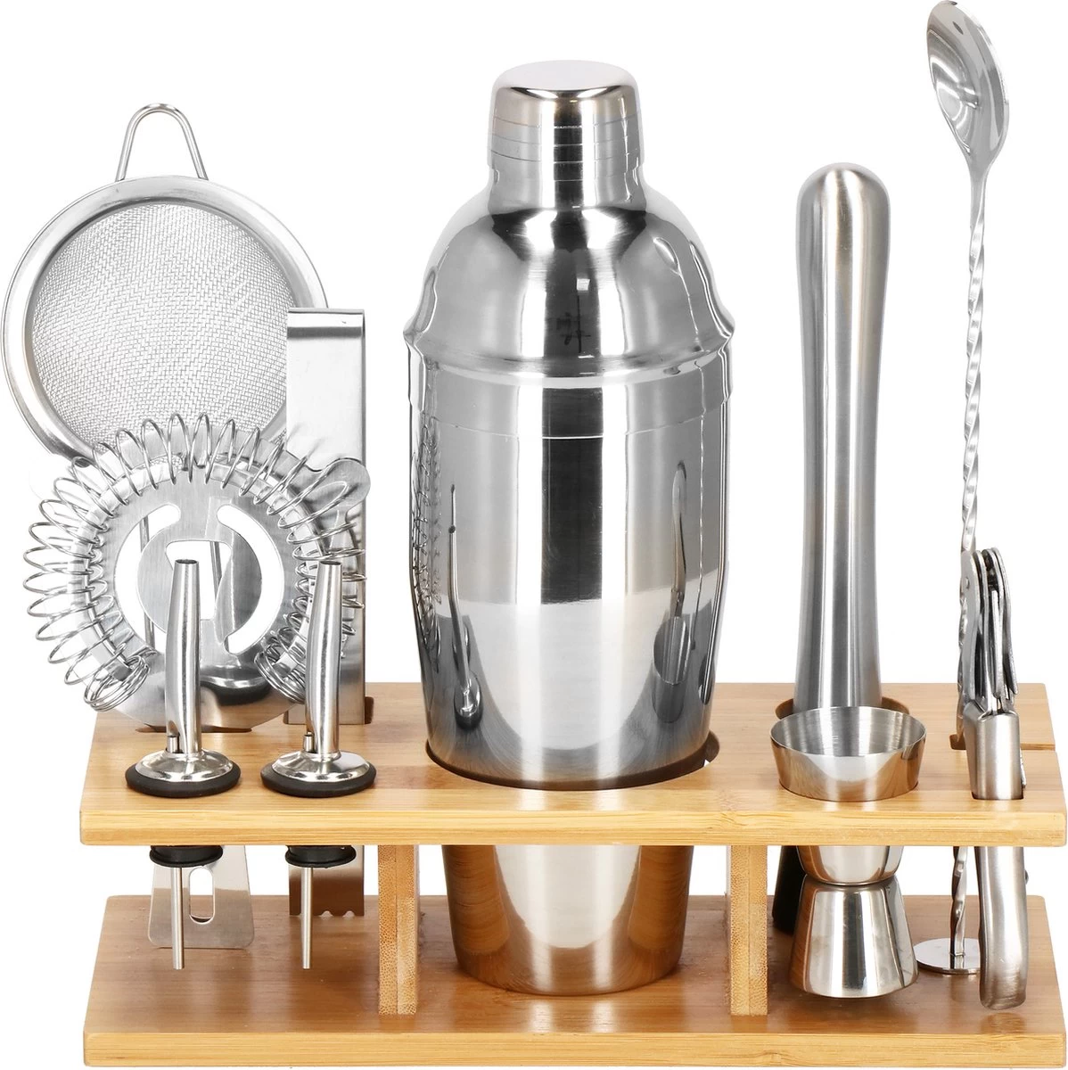 Ensemble De Cocktails Set | Set De 11 Shakers à Cocktail | Y Compris Support En Bamboe Et Emballage Cadeau | ACIER INOXYDABLE | Couleur Argent 3 Ensemble De Cocktails Set | Set De 11 Shakers à Cocktail | Y Compris Support En Bamboe Et Emballage Cadeau | ACIER INOXYDABLE | Couleur Argent