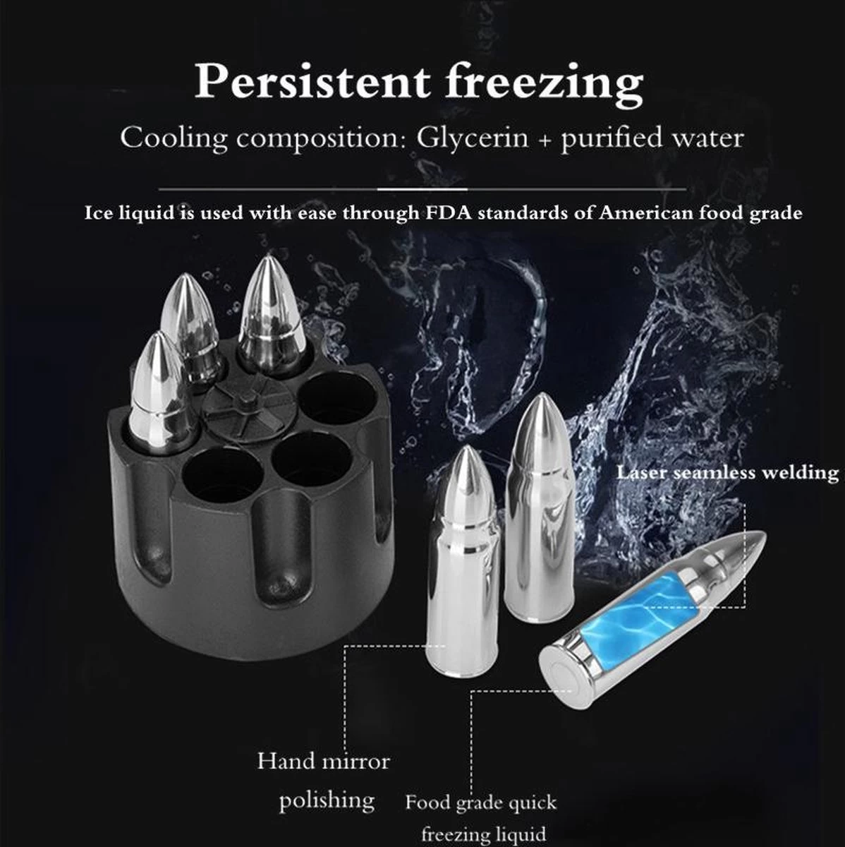 TDR-RVS 6 Pierres à Whisky-avec Une Forme De Balle-réutilisable-argent 10 TDR-RVS 6 Pierres à Whisky-avec Une Forme De Balle-réutilisable-argent – Image 8