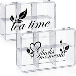 2x Boîte De Rangement Pour Thé Et Sachets De Thé - Boîte à Thé En Plastique Transparent Avec 6 Compartiments - Boîte à Thé Pour Le Stockage Du Thé