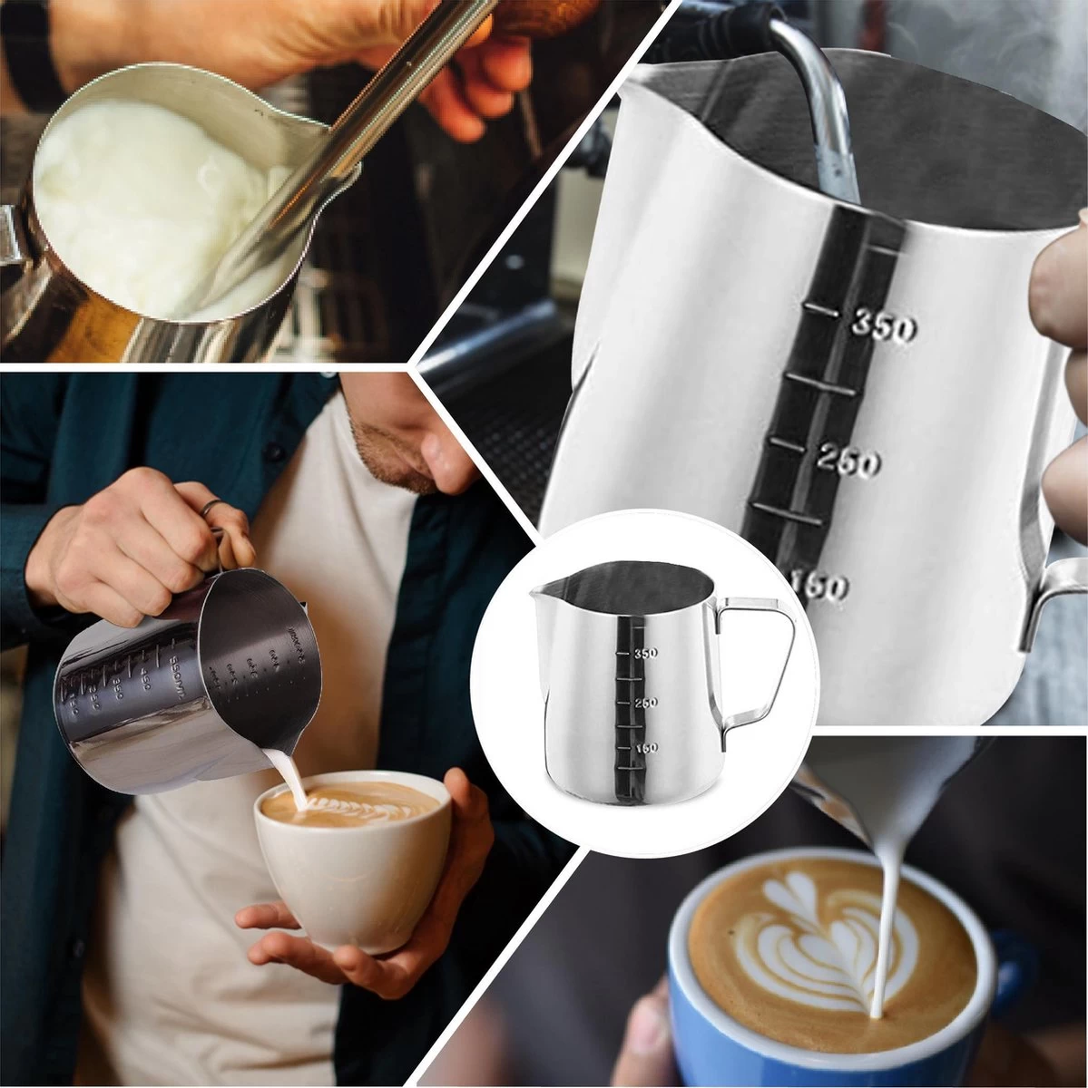 Pichet Mousseur à Lait RoiCuisine - Avec Thermomètre - 350ml - Pot à Lait - Barista - Acier Inoxydable 8 Pichet Mousseur à Lait RoiCuisine - Avec Thermomètre - 350ml - Pot à Lait - Barista - Acier Inoxydable – Image 6