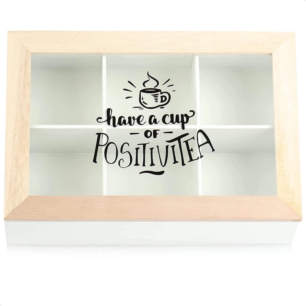 Boîte à Thé Avec 6 Compartiments - Boîte De Rangement En Bois Pour Le Thé - Boîte à Sachets De Thé Avec Fenêtre De Visualisation - Boîte à Thé 6 Boîte à Thé Avec 6 Compartiments - Boîte De Rangement En Bois Pour Le Thé - Boîte à Sachets De Thé Avec Fenêtre De Visualisation - Boîte à Thé – Image 4
