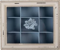 Boîte à Thé 9 Compartiments 32*26*9 Cm Blauw MDF, Glas Rectangle Bloem Boîte à Thee Boîte à Thé