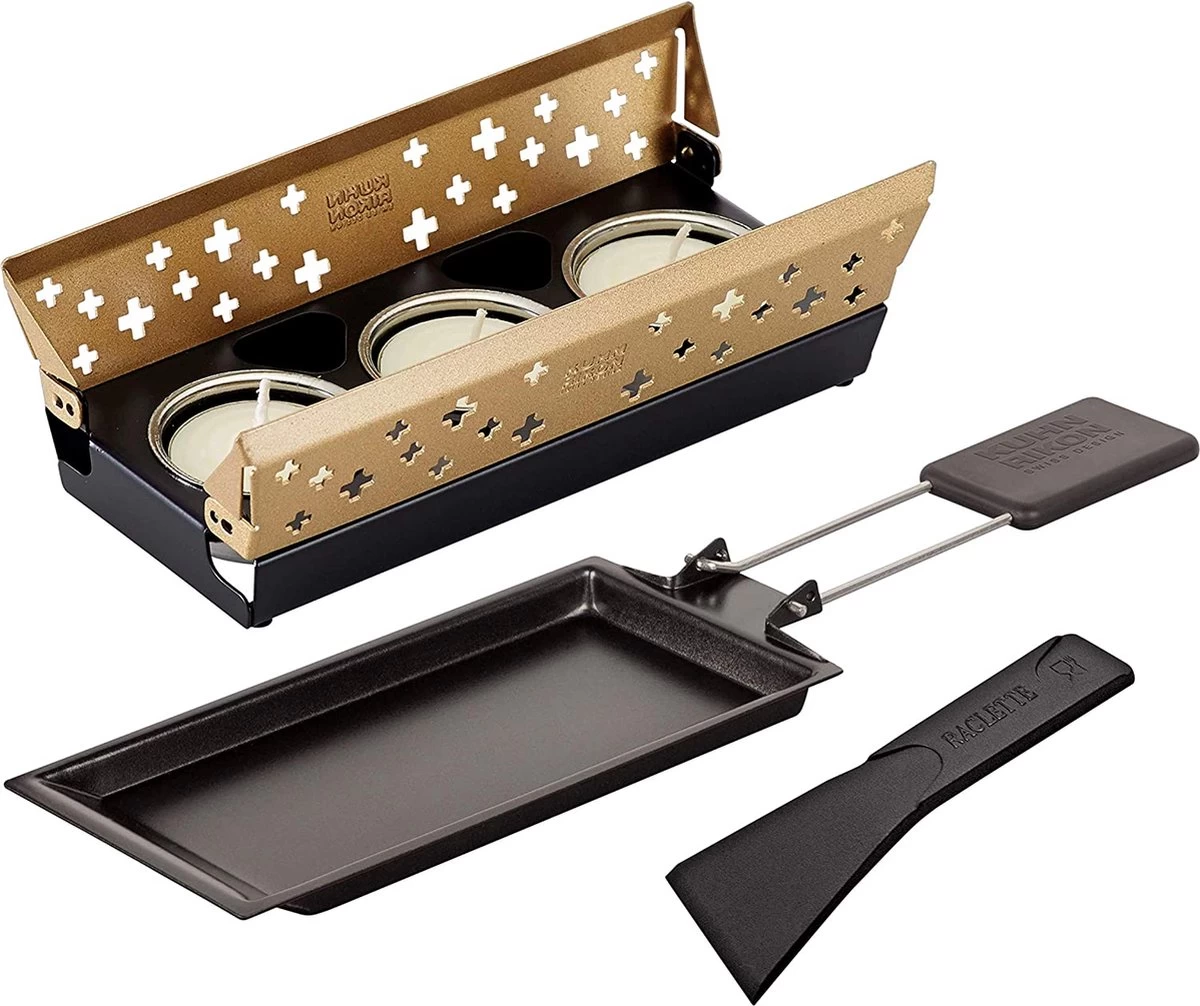 KUHN RIKON Candle Light Mini Croix Suisse, Service à Raclette, Or, Poêle à Griller Antiadhésive, Avec Bougie Chauffe-plat 3 KUHN RIKON Candle Light Mini Croix Suisse, Service à Raclette, Or, Poêle à Griller Antiadhésive, Avec Bougie Chauffe-plat