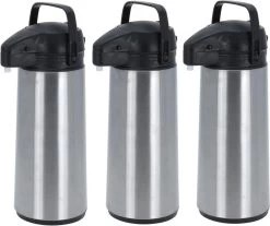 3x Thermos / Pichets Isolants En Acier Inoxydable Avec Pompe 1,8 Litre - Pichets à Café / Pichets à Thé - Bouteilles Thermo De Voyage