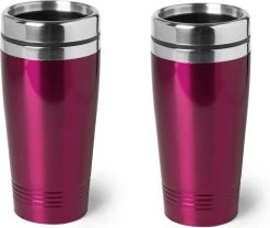 8x Pièces Tasse à Garder Au Chaud / Tasse à Garder Au Chaud Rose Fuchsia Métallique 450 Ml - Tasse Isolante / Thermos En Acier Inoxydable Tasses De Voyage Pour Les Déplacements