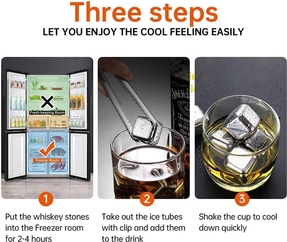 Ensemble De Pierres à Whisky Set En Acier Inoxydable - Pierres à Whisky 9 Pièces Avec Pinces à Glace - Glaçons Réutilisables - Glaçons En Métal Réutilisables 5 Ensemble De Pierres à Whisky Set En Acier Inoxydable - Pierres à Whisky 9 Pièces Avec Pinces à Glace - Glaçons Réutilisables - Glaçons En Métal Réutilisables – Image 3