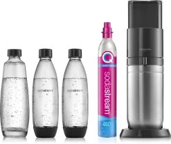 SodaStream DUO Family Pack - Noir - Incl. Cylindre Carbonaté à Connexion Quick - Avec 1 Verre Et 2 Bouteilles En Plastique Réutilisables