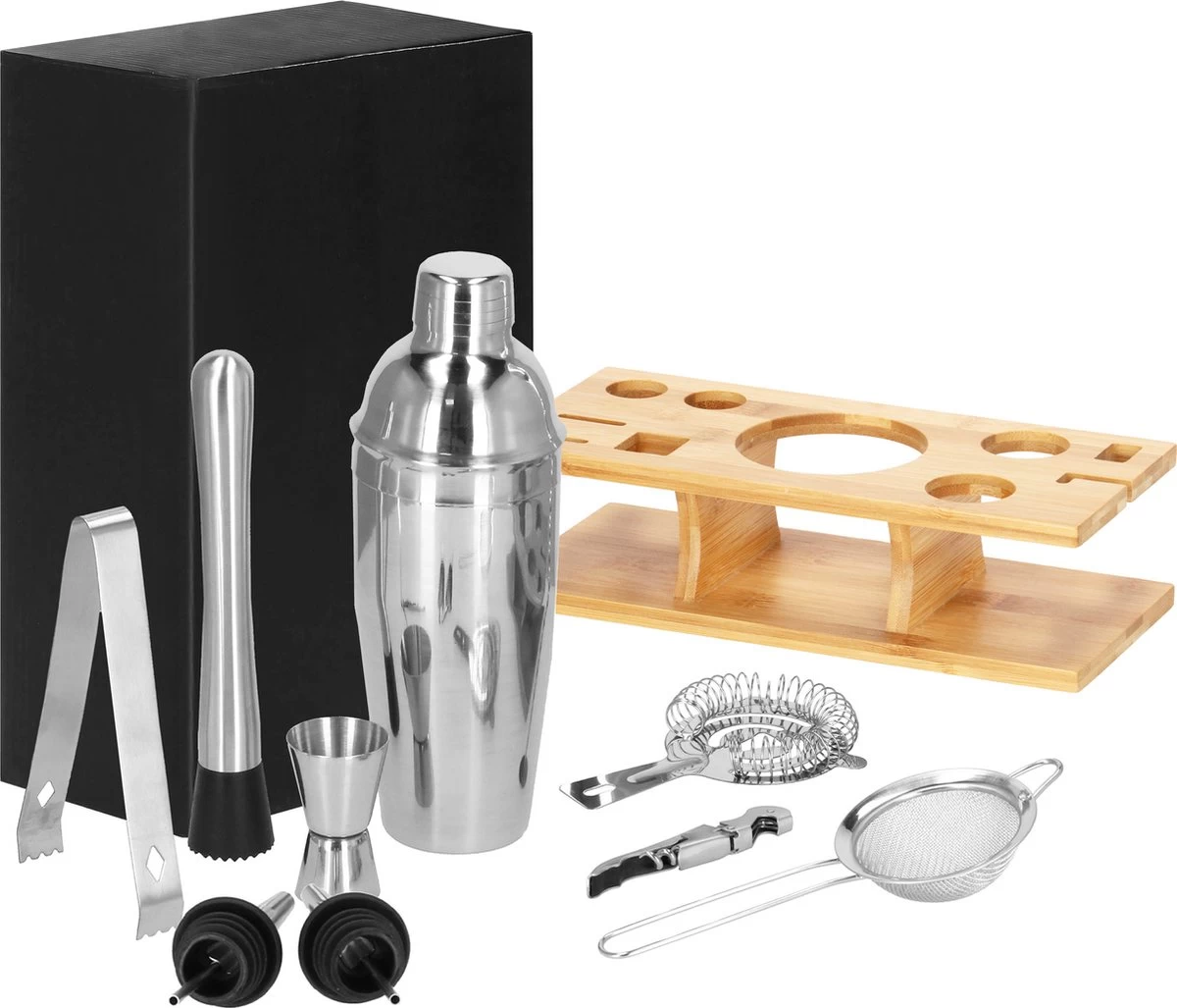 Ensemble De Cocktails Set | Set De 11 Shakers à Cocktail | Y Compris Support En Bamboe Et Emballage Cadeau | ACIER INOXYDABLE | Couleur Argent 22 Ensemble De Cocktails Set | Set De 11 Shakers à Cocktail | Y Compris Support En Bamboe Et Emballage Cadeau | ACIER INOXYDABLE | Couleur Argent – Image 20