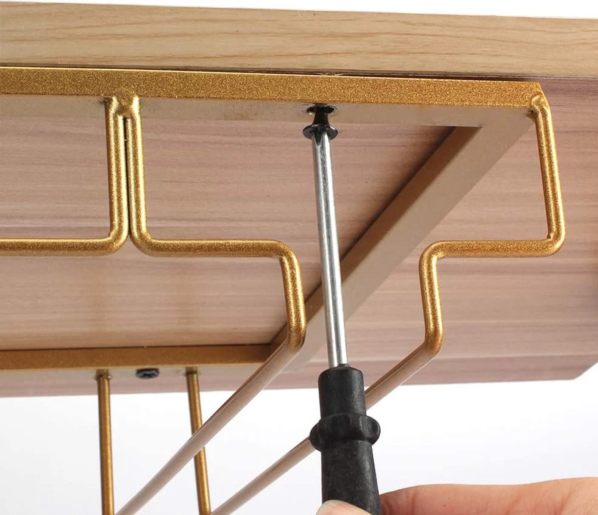 Porte-verres à Verres à Vin Suspendu - Or - 12 Verres - 4 Rangées - Porte-verre à Vin 6 Porte-verres à Verres à Vin Suspendu - Or - 12 Verres - 4 Rangées - Porte-verre à Vin – Image 4