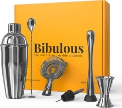 Ensemble à Cocktail De Bibulous® - Ensemble Shaker à Cocktail En Acier Inoxydable Avec Shaker Cobbler (750 Ml) - Boîte De Rangement - Coffret Cadeau De Luxe