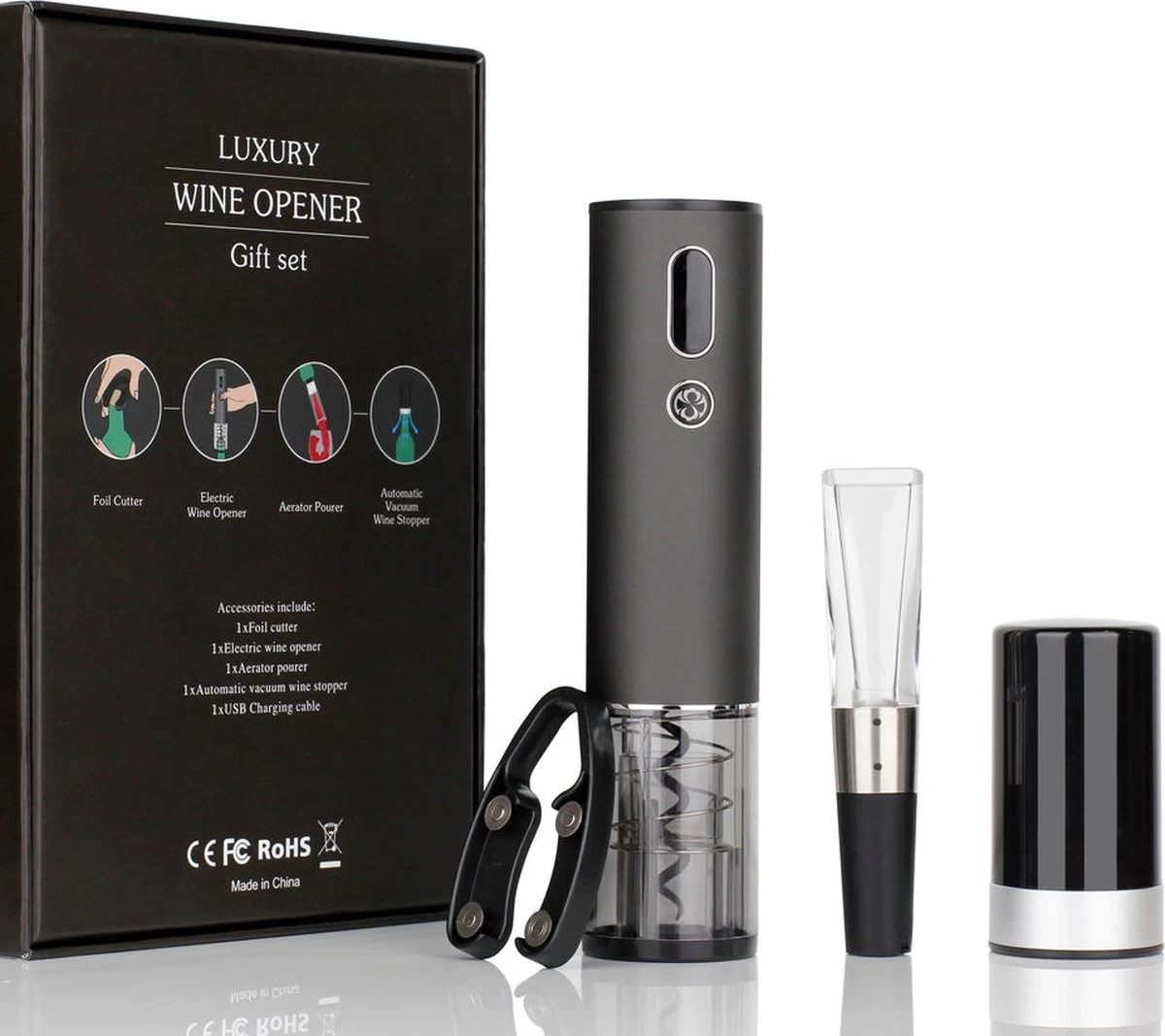 Roden Tire-bouchon électrique - Ouvre-bouteille - Tire-bouchon - Ouvre-bouteille - Rechargeable - Accessoires De Vêtements Pour Bébé Vin - Coupe-capsule - Bouchon à Vin - Set De Luxe - Set Cadeau 3 Roden Tire-bouchon électrique - Ouvre-bouteille - Tire-bouchon - Ouvre-bouteille - Rechargeable - Accessoires De Vêtements Pour Bébé Vin - Coupe-capsule - Bouchon à Vin - Set De Luxe - Set Cadeau