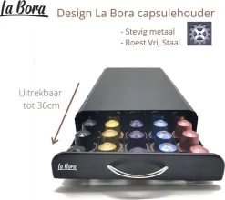 La Bora - Porte-Capsules Design Luxe Avec Tiroir - Pour Capsules Nespresso - 50 Tasses - Porte-Gobelets - Métal Inox 14 La Bora - Porte-Capsules Design Luxe Avec Tiroir - Pour Capsules Nespresso - 50 Tasses - Porte-Gobelets - Métal Inox -Dégustation Délicate 1200x1071