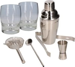 Set De Shaker à Cocktail 5 Pièces En Acier Inoxydable Comprenant 2x Verres à Cocktail 350 Ml - Faites Vos Propres Cocktails