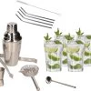 Set De Shaker à Cocktail En Acier Inoxydable 5 Pièces - Y Compris 4x Verres à Cocktail 350 Ml - Avec 4x Pailles En Acier Inoxydable Avec Brosse De Nettoyage