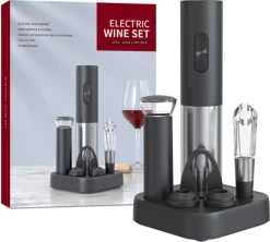 Tire-bouchon électrique Vinoh - Ouvre-bouteille - Ensemble Ouvre- Vin Avec Tire-bouchon - Bouchon à Vin - Coupe-capsule - Bec Verseur - Piles AA Incluses