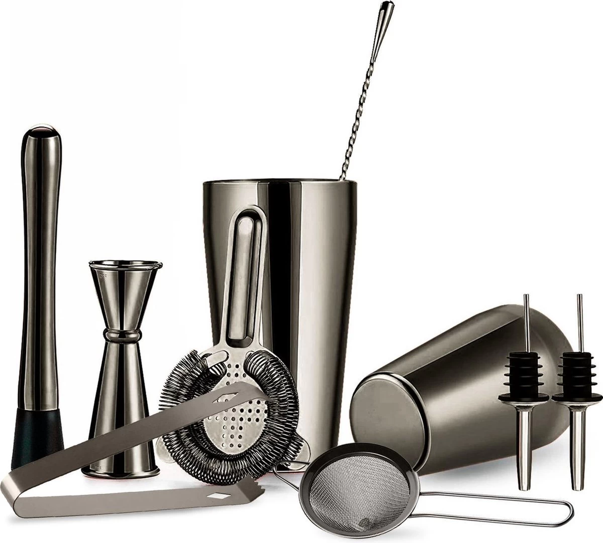 YONO Cocktail Shaker Set - Cocktail Shaker 600ml Avec Tasse à Mesurer Jigger Passoire Becs Verseurs Agitateur Et Pilon - Noir 3 YONO Cocktail Shaker Set - Cocktail Shaker 600ml Avec Tasse à Mesurer Jigger Passoire Becs Verseurs Agitateur Et Pilon - Noir