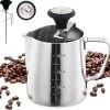Pichet Mousseur à Lait RoiCuisine - Avec Thermomètre - 350ml - Pot à Lait - Barista - Acier Inoxydable