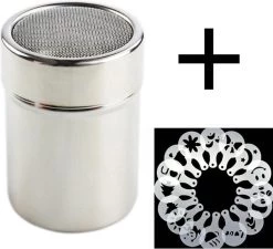 WiseGoods Épandeur De Cacao De Luxe - Barista - Modèle Cappuccino - Café - Décoration De Dessert - Set D'épandeur De Cacao - 16 Pochoirs