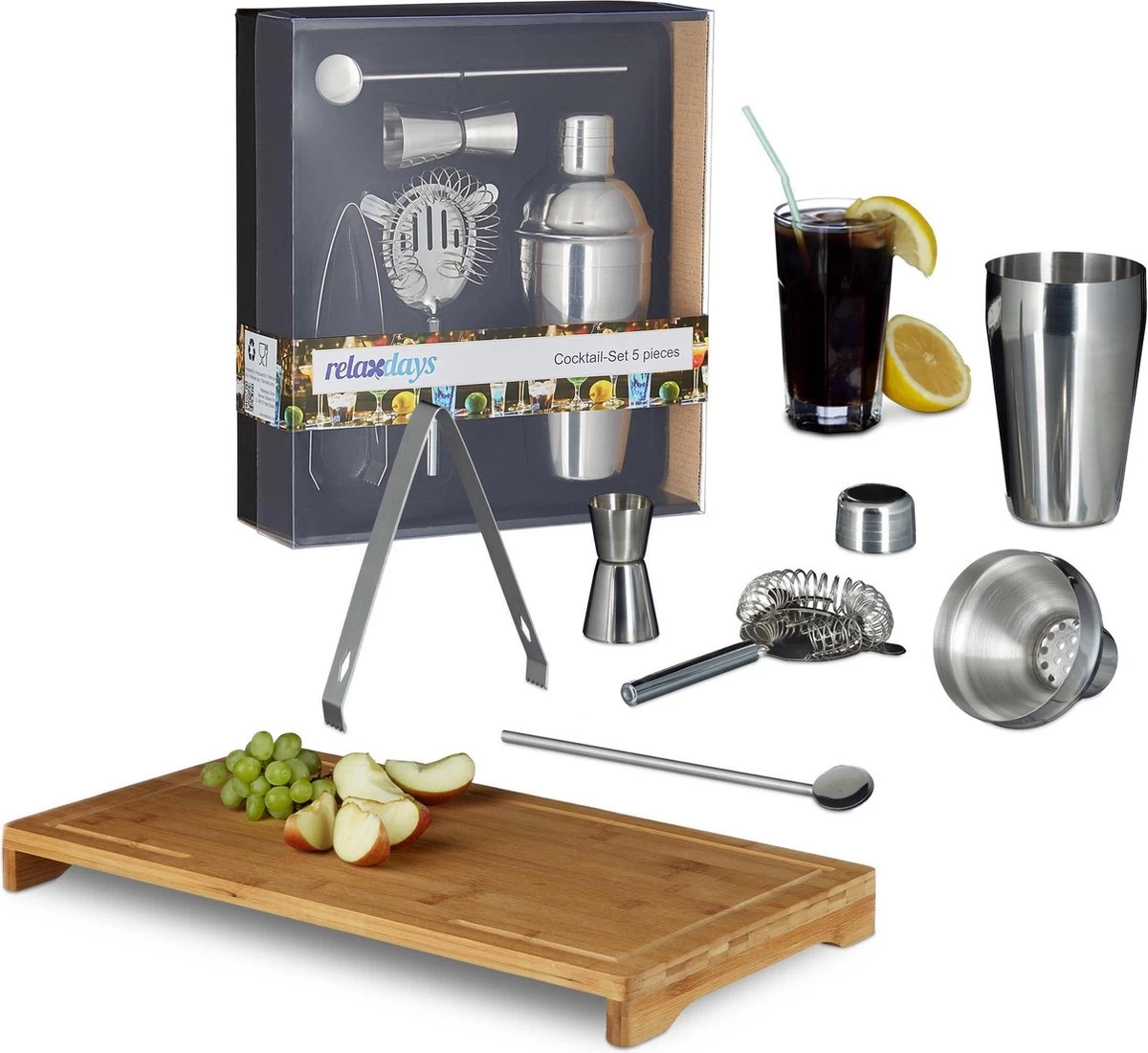 Ensemble De Bar Relaxdays 6 Pièces, Grand Ensemble à Cocktail En Acier Inoxydable, Planche à Découper En Bambou, Shaker à Cocktail 3 Ensemble De Bar Relaxdays 6 Pièces, Grand Ensemble à Cocktail En Acier Inoxydable, Planche à Découper En Bambou, Shaker à Cocktail