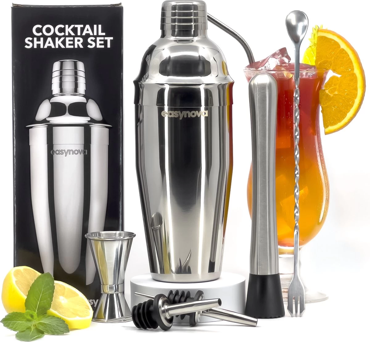 Easynova - Set Shaker à Cocktail - 6 Pièces - Shaker à Cocktail - Acier Inoxydable - Coffret Cadeau 3 Easynova - Set Shaker à Cocktail - 6 Pièces - Shaker à Cocktail - Acier Inoxydable - Coffret Cadeau