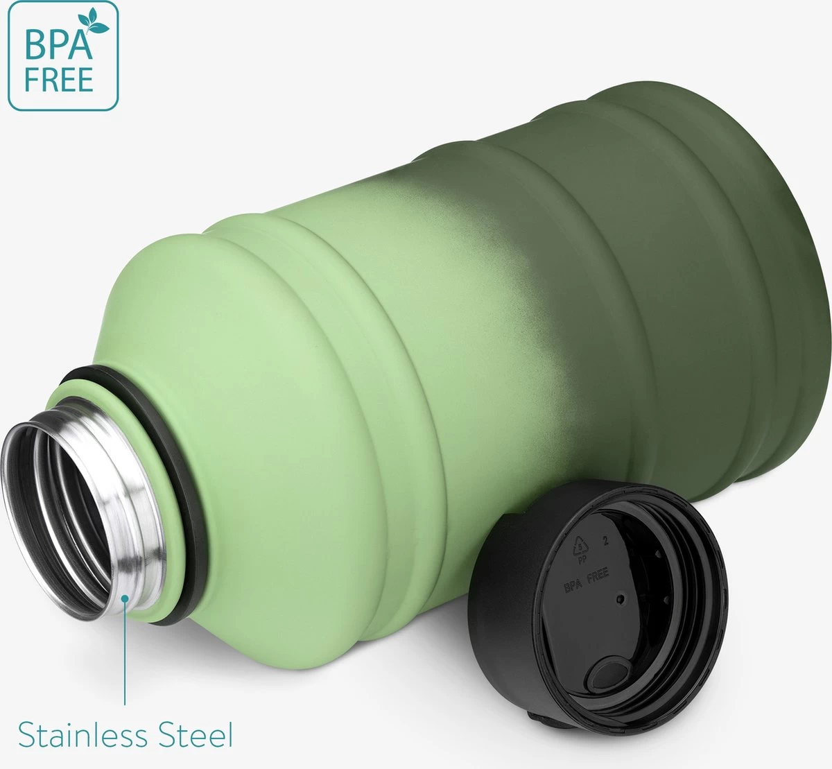 Bouteille D'eau En Acier Inoxydable à Simple Paroi Navaris - Gourde - 2L - Bouteille En Acier Inoxydable Extra Large Avec Bouchon à Boire - Idéal Pendant Le Sport - Sans BPA 4 Bouteille D'eau En Acier Inoxydable à Simple Paroi Navaris - Gourde - 2L - Bouteille En Acier Inoxydable Extra Large Avec Bouchon à Boire - Idéal Pendant Le Sport - Sans BPA – Image 2