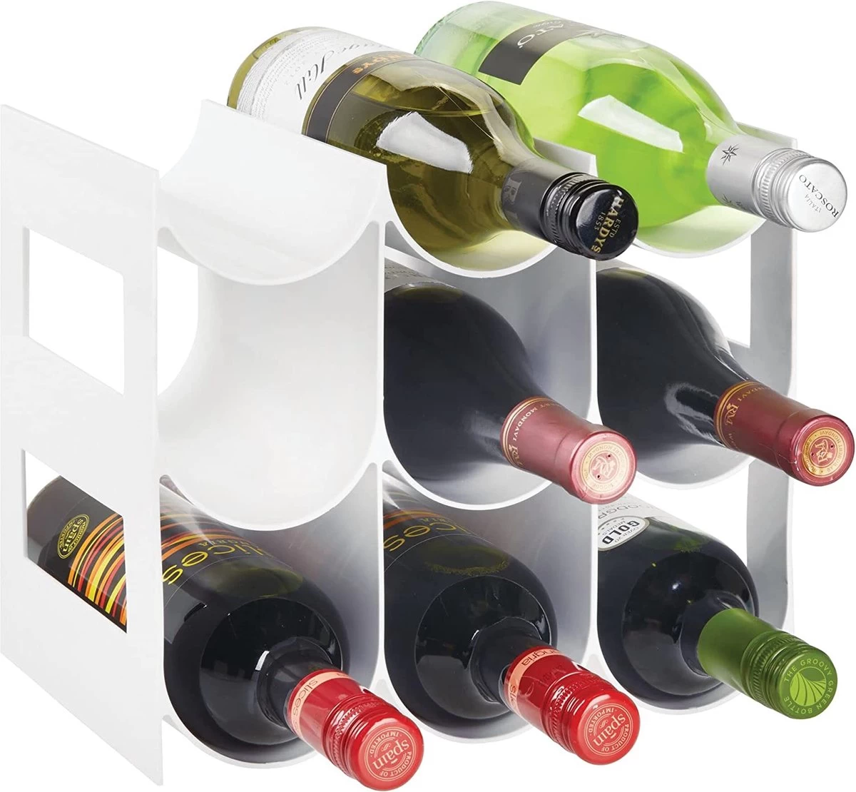 MDesign Casier à Vin Et à Bouteilles Pratique, Casier à Vin En Plastique Pour Jusqu'à 9 Bouteilles, Casier Autonome Pour Bouteilles De Vin Ou Autres Boissons, Blanc 4 MDesign Casier à Vin Et à Bouteilles Pratique, Casier à Vin En Plastique Pour Jusqu'à 9 Bouteilles, Casier Autonome Pour Bouteilles De Vin Ou Autres Boissons, Blanc – Image 2