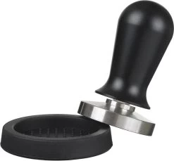 Expresso écarlate | Tamper "Perfetto" Pour Barista; Calibré à Une Pression De Contact De 35 Lb; Avec Manche En Aluminium Ou En Bois Fin Et Base En Acier Inoxydable De Précision. Noir 54 Mm + Planche De Tige