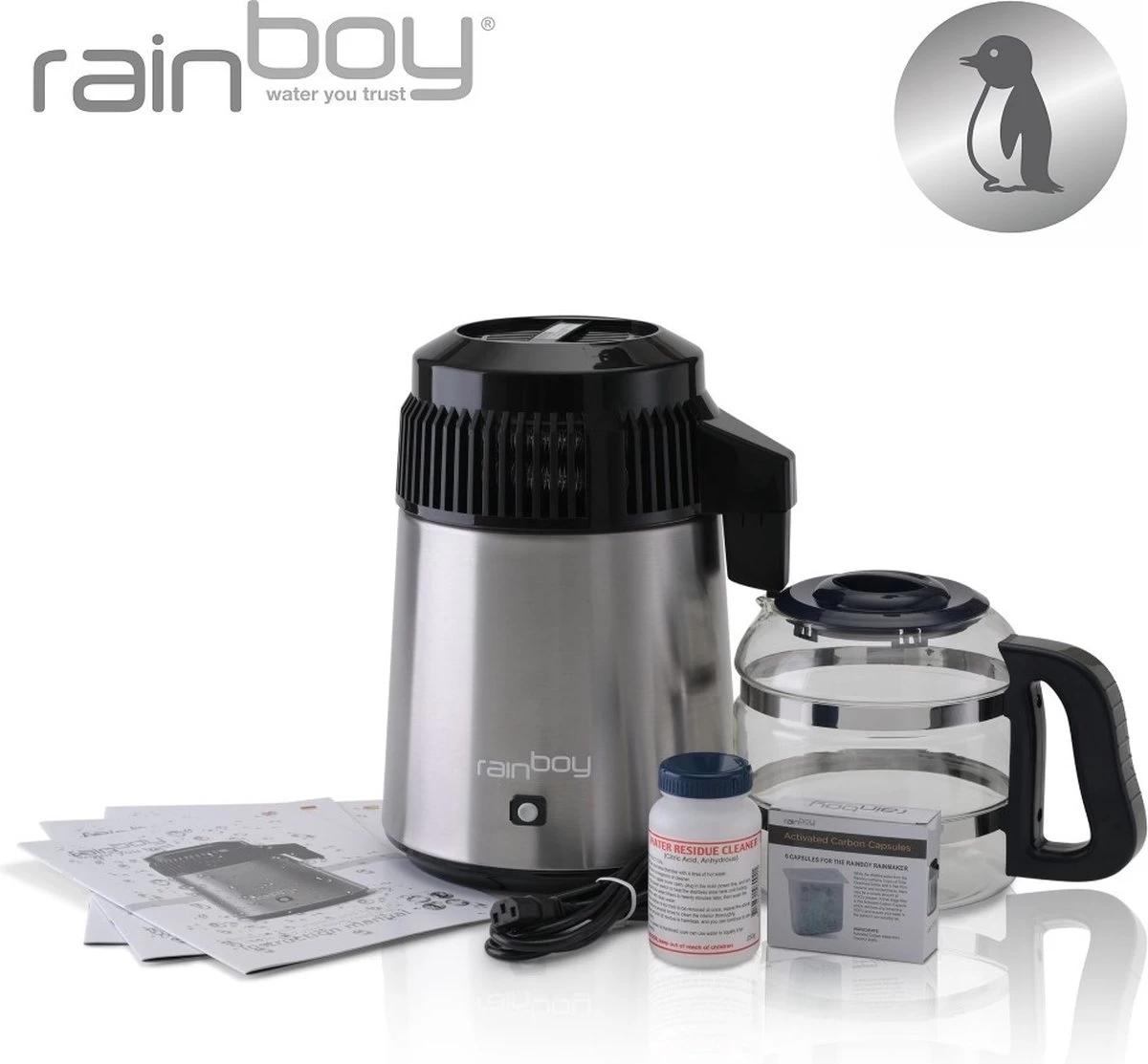 Versapers - Rainboy Penguin - Distillateur D' Water - Distillateur D'eau - Haute Qualité - Garantie 3 Ans - Carafe En Verre 5 Versapers - Rainboy Penguin - Distillateur D' Water - Distillateur D'eau - Haute Qualité - Garantie 3 Ans - Carafe En Verre – Image 3